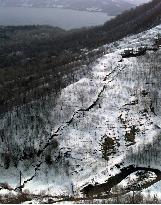 Cracks on Mt. Usu photographed from helicopter